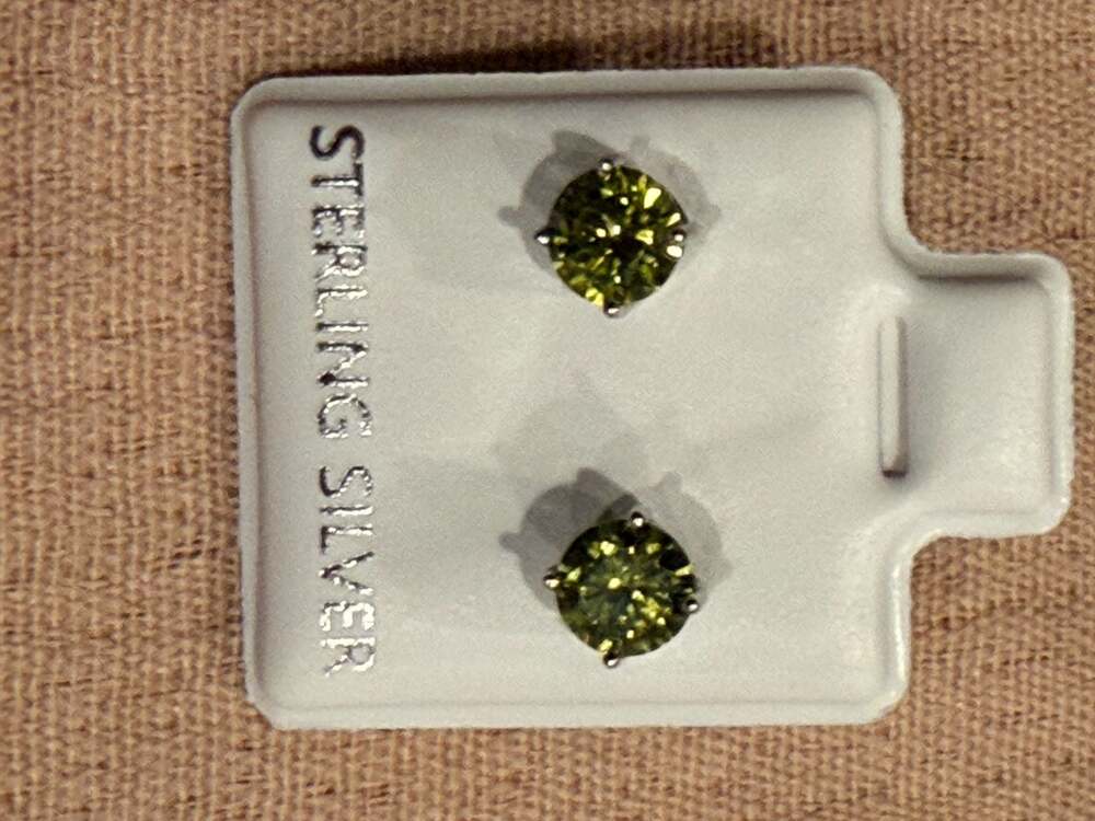 Sterling Silver Green Cubic Zirconia Solitaire Stud Earrings